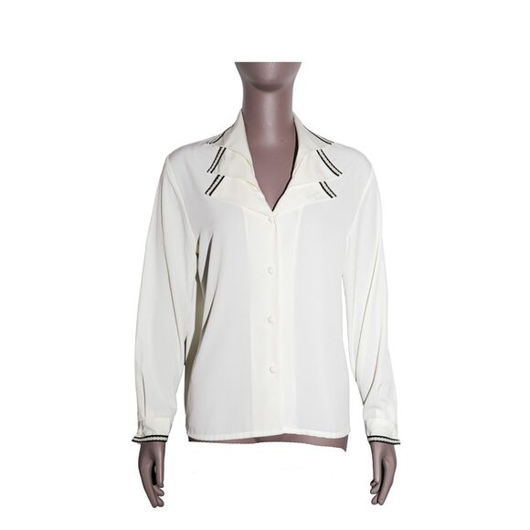 Vintage Collared Blouse Button Front Retro Secretary Mod Top Small - Picture 2 of 5